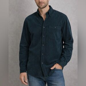 St. Croix Vintage Corduroy Button Down Shirt Dark Teal Blue Long Sleeve Size M